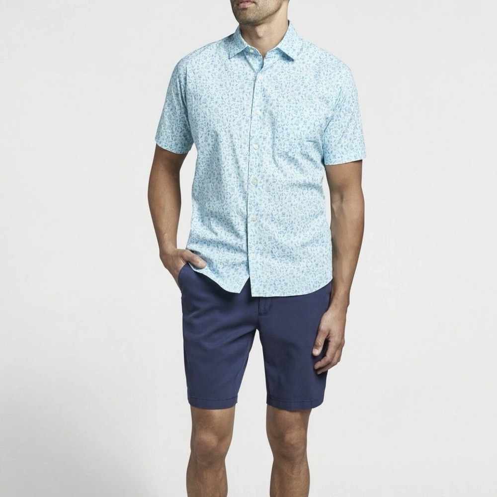 Peter Millar Golf Sailors Delight Summer Print Blue Cotton Short Sleeve Men's L